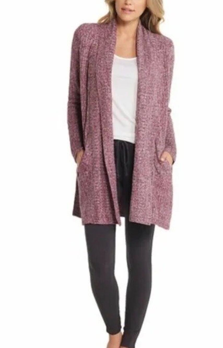 BAREFOOT DREAMS Cardigan Heathered Plum Cozychic Lite Sweater L A010659